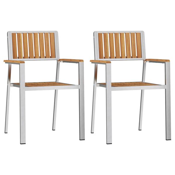 Grote foto vidaxl stapelbare tuinstoelen 2 stuks massief teakhout en rvs tuin en terras tuinmeubelen