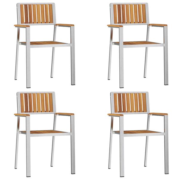 Grote foto vidaxl stapelbare tuinstoelen 4 stuks massief acaciahout en rvs tuin en terras tuinmeubelen