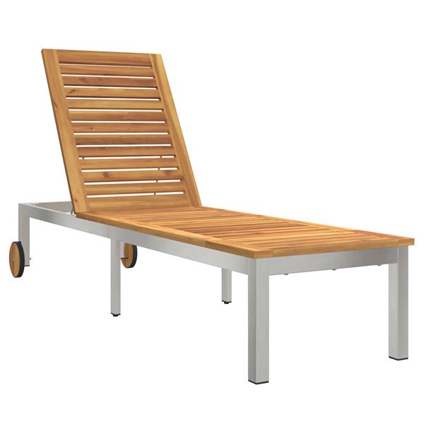 Grote foto vidaxl ligbed met wielen 207x58x35 cm massief acaciahout en rvs tuin en terras tuinmeubelen