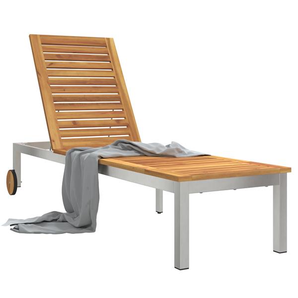 Grote foto vidaxl ligbed met wielen 207x58x35 cm massief acaciahout en rvs tuin en terras tuinmeubelen