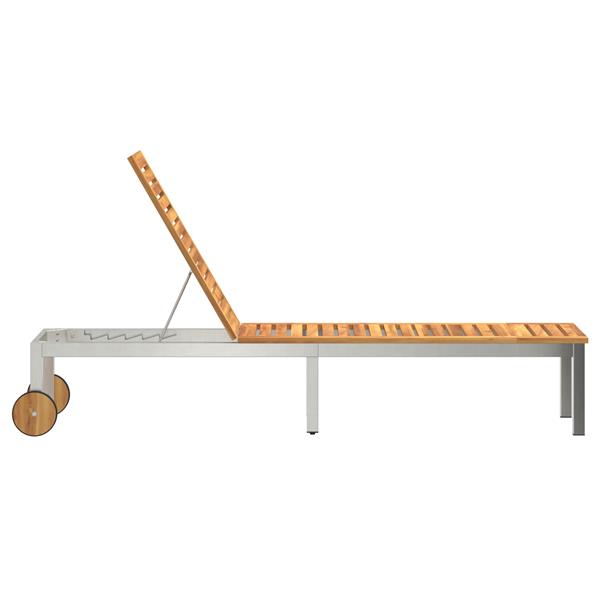 Grote foto vidaxl ligbed met wielen 207x58x35 cm massief acaciahout en rvs tuin en terras tuinmeubelen