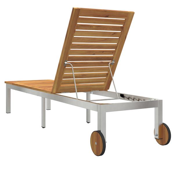 Grote foto vidaxl ligbed met wielen 207x58x35 cm massief acaciahout en rvs tuin en terras tuinmeubelen