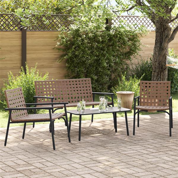 Grote foto vidaxl 4 deligt salontafelset poly rattan en staal bruin tuin en terras tuinmeubelen