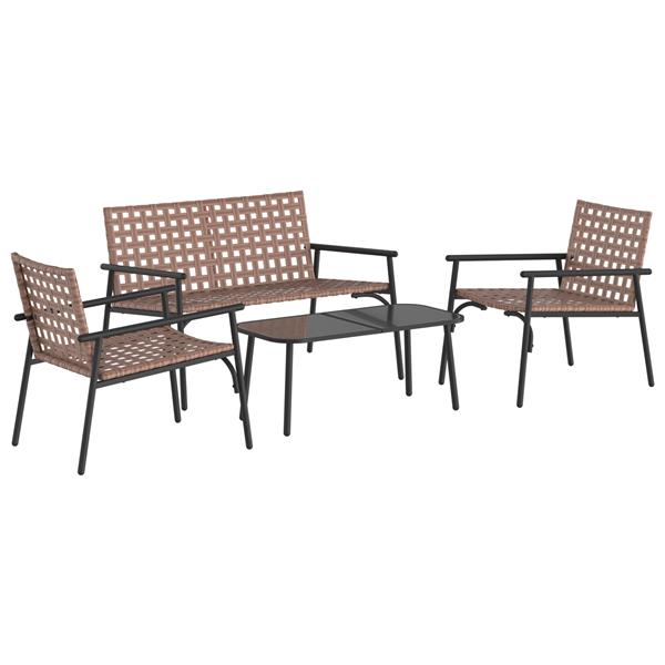 Grote foto vidaxl 4 deligt salontafelset poly rattan en staal bruin tuin en terras tuinmeubelen