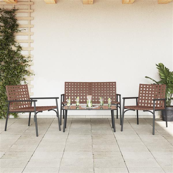 Grote foto vidaxl 4 deligt salontafelset poly rattan en staal bruin tuin en terras tuinmeubelen