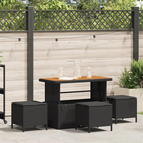 Grote foto vidaxl 4 delige tuinset met kussens poly rattan acaciahout zwart tuin en terras tuinmeubelen