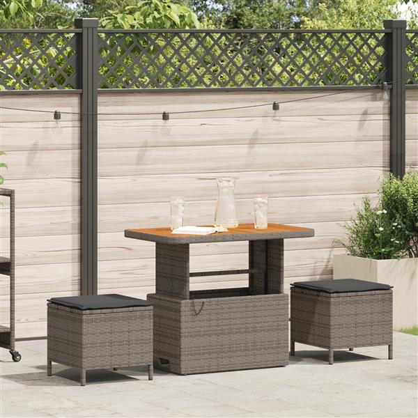 Grote foto vidaxl 3 delige tuinset met kussens poly rattan acaciahout grijs tuin en terras tuinmeubelen