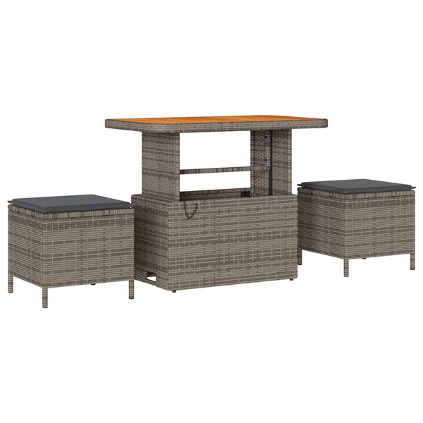 Grote foto vidaxl 3 delige tuinset met kussens poly rattan acaciahout grijs tuin en terras tuinmeubelen