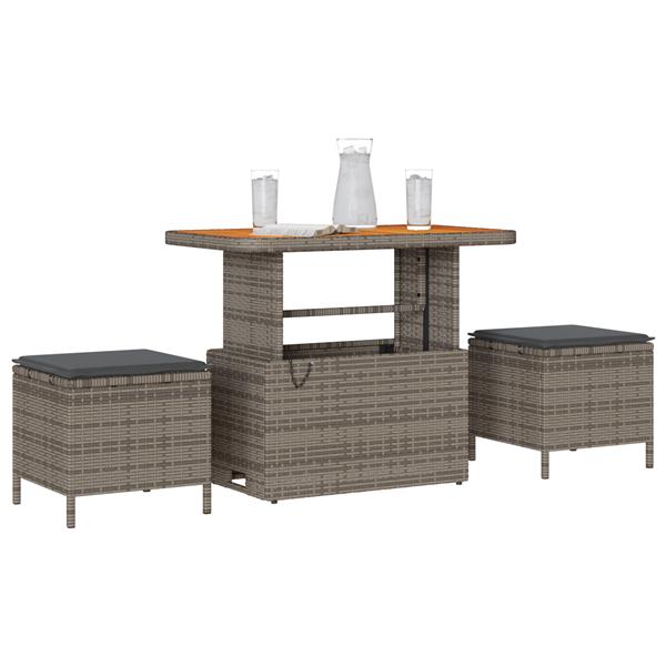 Grote foto vidaxl 3 delige tuinset met kussens poly rattan acaciahout grijs tuin en terras tuinmeubelen