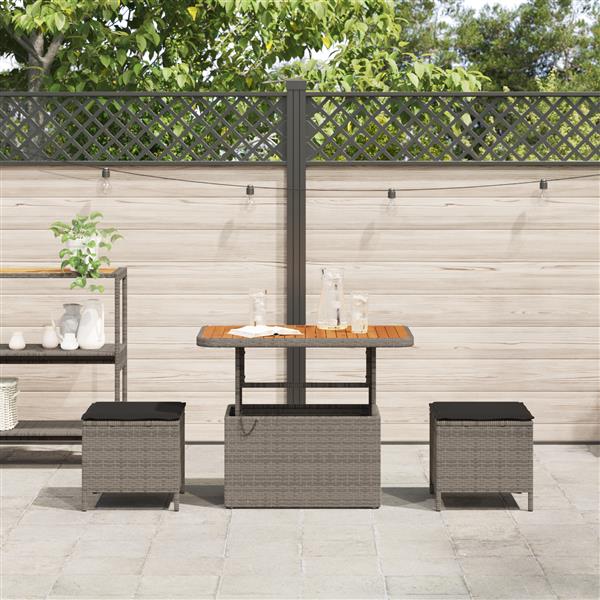 Grote foto vidaxl 3 delige tuinset met kussens poly rattan acaciahout grijs tuin en terras tuinmeubelen