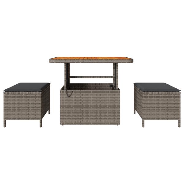Grote foto vidaxl 3 delige tuinset met kussens poly rattan acaciahout grijs tuin en terras tuinmeubelen