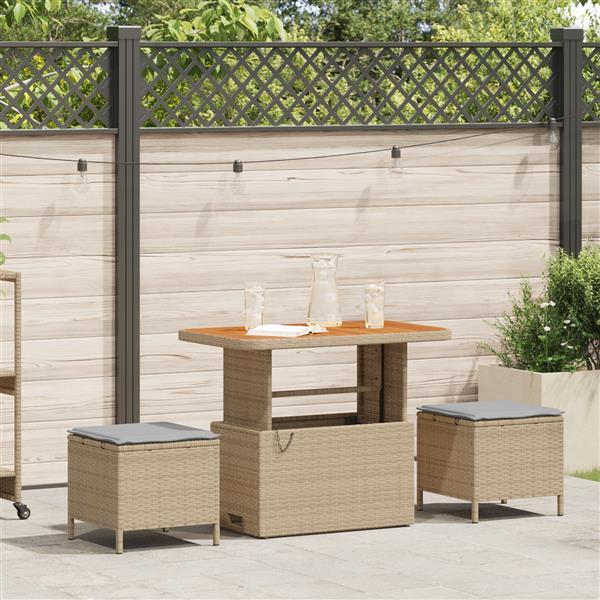 Grote foto vidaxl 3 delige tuinset met kussens poly rattan acaciahout beige tuin en terras tuinmeubelen