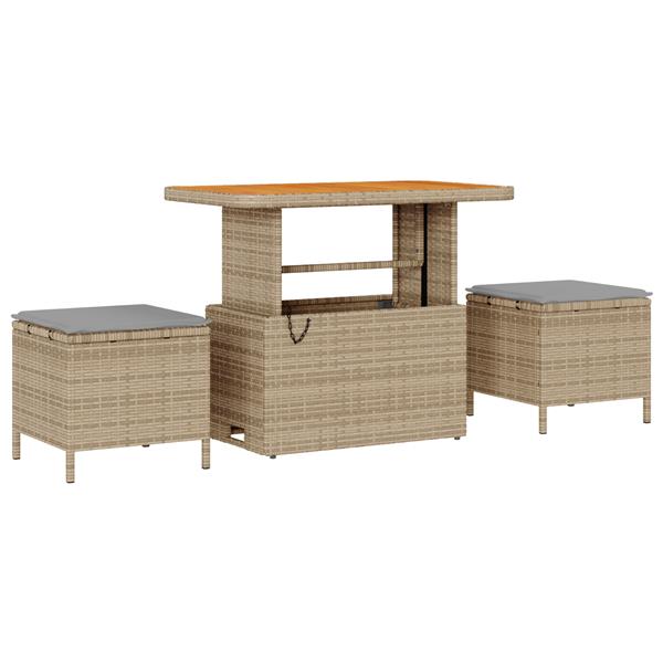Grote foto vidaxl 3 delige tuinset met kussens poly rattan acaciahout beige tuin en terras tuinmeubelen