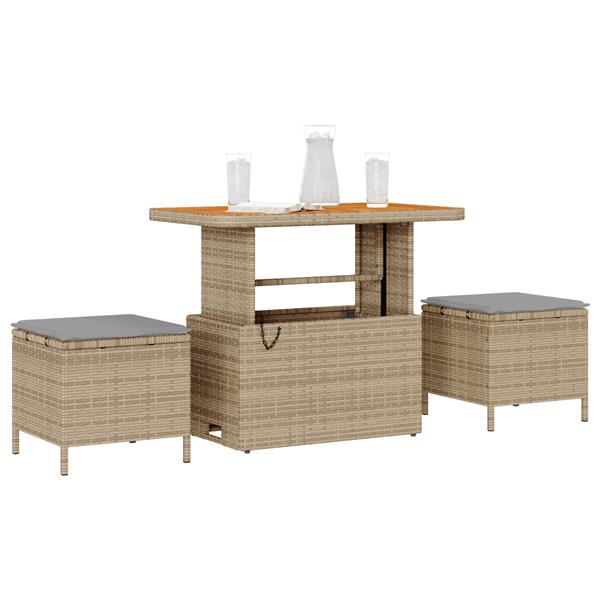 Grote foto vidaxl 3 delige tuinset met kussens poly rattan acaciahout beige tuin en terras tuinmeubelen
