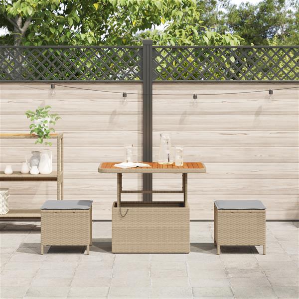 Grote foto vidaxl 3 delige tuinset met kussens poly rattan acaciahout beige tuin en terras tuinmeubelen