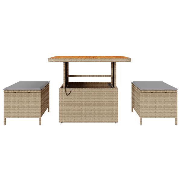 Grote foto vidaxl 3 delige tuinset met kussens poly rattan acaciahout beige tuin en terras tuinmeubelen