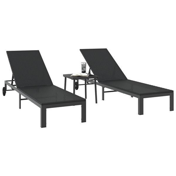 Grote foto vidaxl ligbedden 2 st met wielen en tafel poly rattan zwart tuin en terras tuinmeubelen
