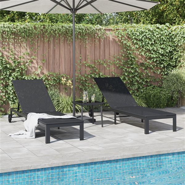 Grote foto vidaxl ligbedden 2 st met wielen en tafel poly rattan zwart tuin en terras tuinmeubelen