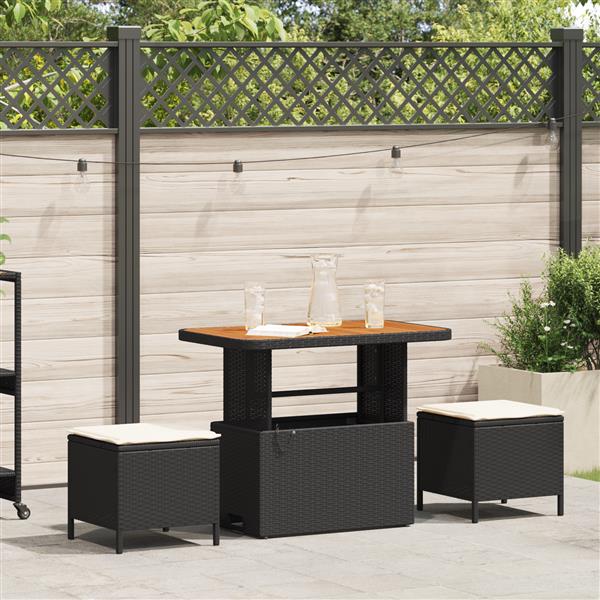 Grote foto vidaxl 3 delige tuinset met kussens poly rattan acaciahout zwart tuin en terras tuinmeubelen