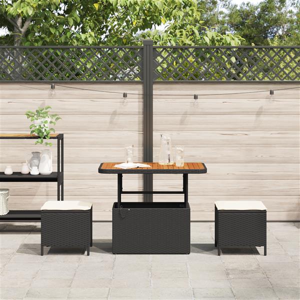 Grote foto vidaxl 3 delige tuinset met kussens poly rattan acaciahout zwart tuin en terras tuinmeubelen
