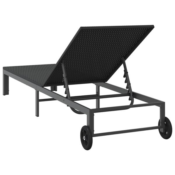 Grote foto vidaxl ligbed met wielen poly rattan zwart tuin en terras tuinmeubelen