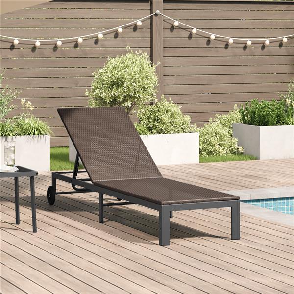 Grote foto vidaxl ligbed met wielen poly rattan bruin tuin en terras tuinmeubelen
