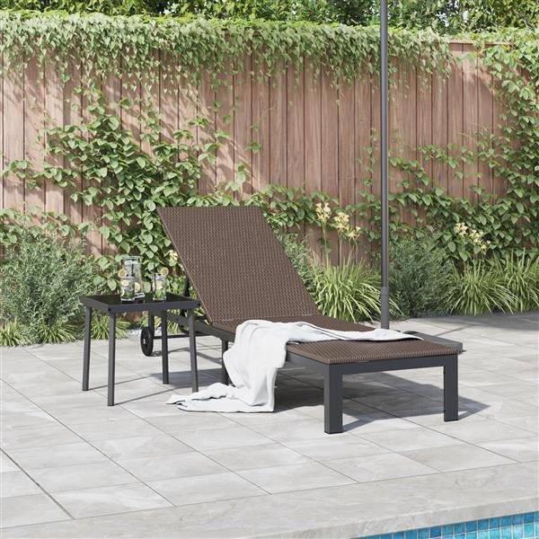 Grote foto vidaxl ligbed met wielen poly rattan bruin tuin en terras tuinmeubelen