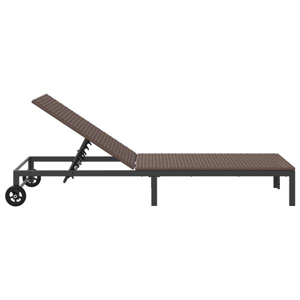 Grote foto vidaxl ligbed met wielen poly rattan bruin tuin en terras tuinmeubelen