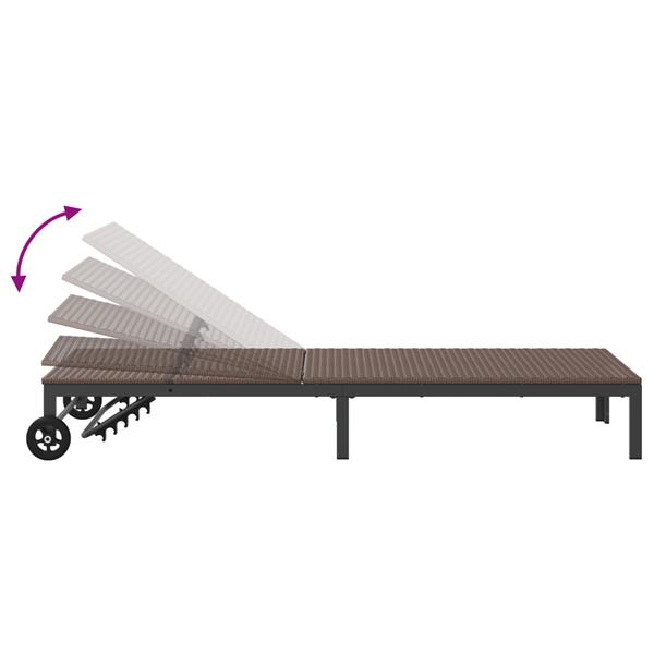 Grote foto vidaxl ligbed met wielen poly rattan bruin tuin en terras tuinmeubelen