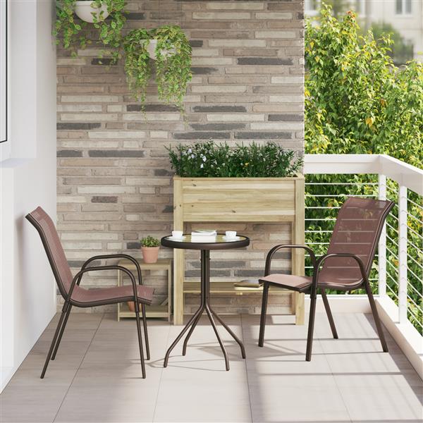 Grote foto vidaxl 3 delige bistroset voor in de tuin bruin textileen en staal tuin en terras tuinmeubelen