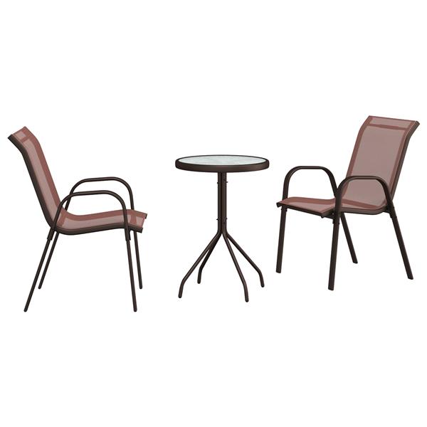Grote foto vidaxl 3 delige bistroset voor in de tuin bruin textileen en staal tuin en terras tuinmeubelen