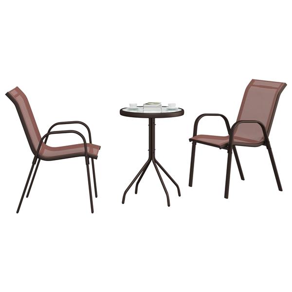 Grote foto vidaxl 3 delige bistroset voor in de tuin bruin textileen en staal tuin en terras tuinmeubelen