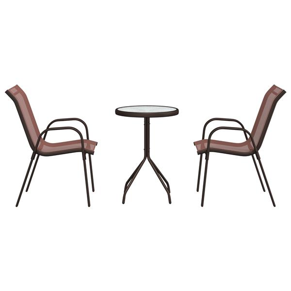 Grote foto vidaxl 3 delige bistroset voor in de tuin bruin textileen en staal tuin en terras tuinmeubelen