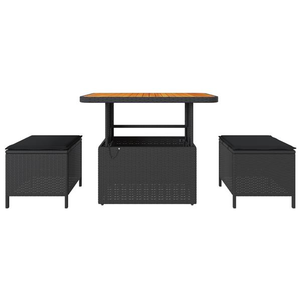 Grote foto vidaxl 3 delige tuinset met kussens poly rattan acaciahout zwart tuin en terras tuinmeubelen