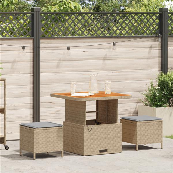 Grote foto vidaxl 3 delige tuinset met kussens poly rattan acaciahout beige tuin en terras tuinmeubelen