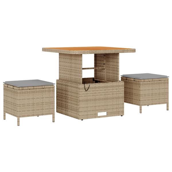 Grote foto vidaxl 3 delige tuinset met kussens poly rattan acaciahout beige tuin en terras tuinmeubelen