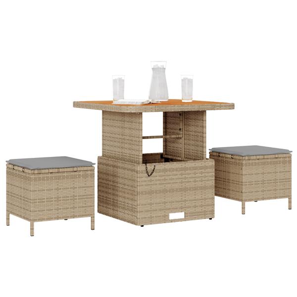 Grote foto vidaxl 3 delige tuinset met kussens poly rattan acaciahout beige tuin en terras tuinmeubelen