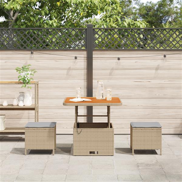 Grote foto vidaxl 3 delige tuinset met kussens poly rattan acaciahout beige tuin en terras tuinmeubelen