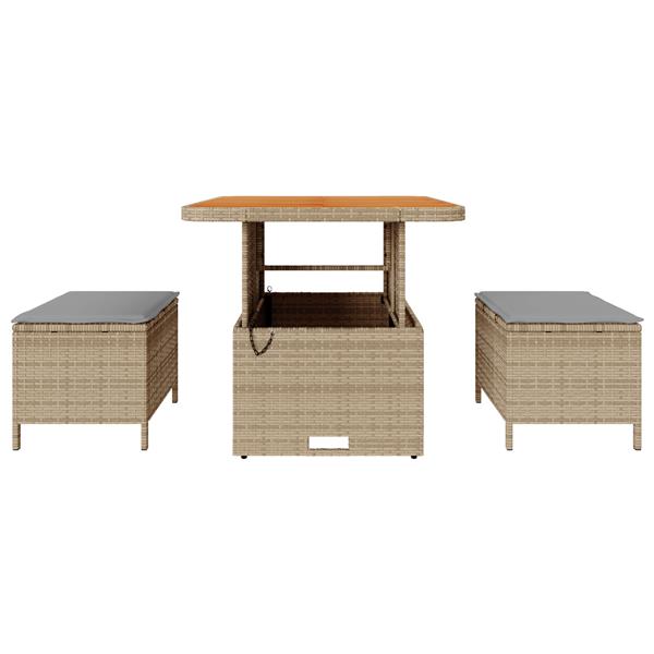 Grote foto vidaxl 3 delige tuinset met kussens poly rattan acaciahout beige tuin en terras tuinmeubelen