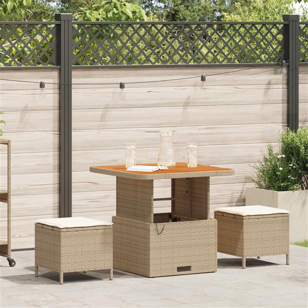 Grote foto vidaxl 3 delige tuinset met kussens poly rattan acaciahout beige tuin en terras tuinmeubelen