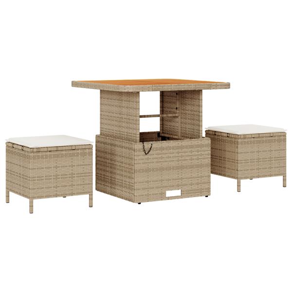 Grote foto vidaxl 3 delige tuinset met kussens poly rattan acaciahout beige tuin en terras tuinmeubelen