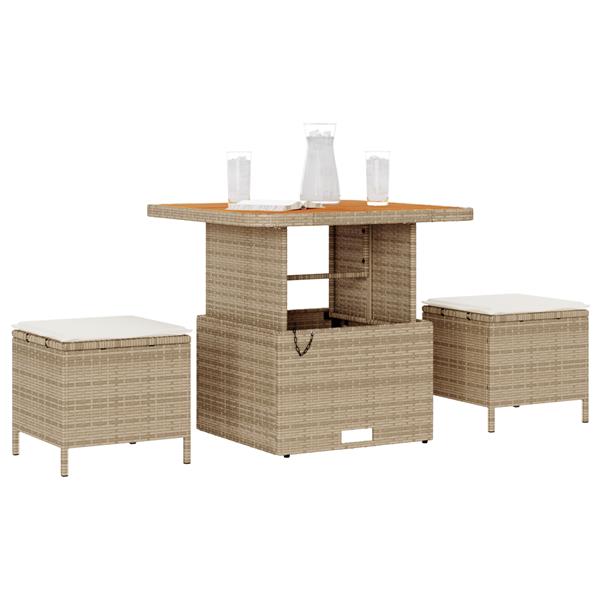 Grote foto vidaxl 3 delige tuinset met kussens poly rattan acaciahout beige tuin en terras tuinmeubelen