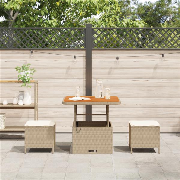 Grote foto vidaxl 3 delige tuinset met kussens poly rattan acaciahout beige tuin en terras tuinmeubelen