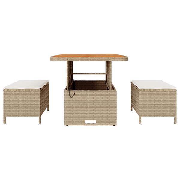 Grote foto vidaxl 3 delige tuinset met kussens poly rattan acaciahout beige tuin en terras tuinmeubelen