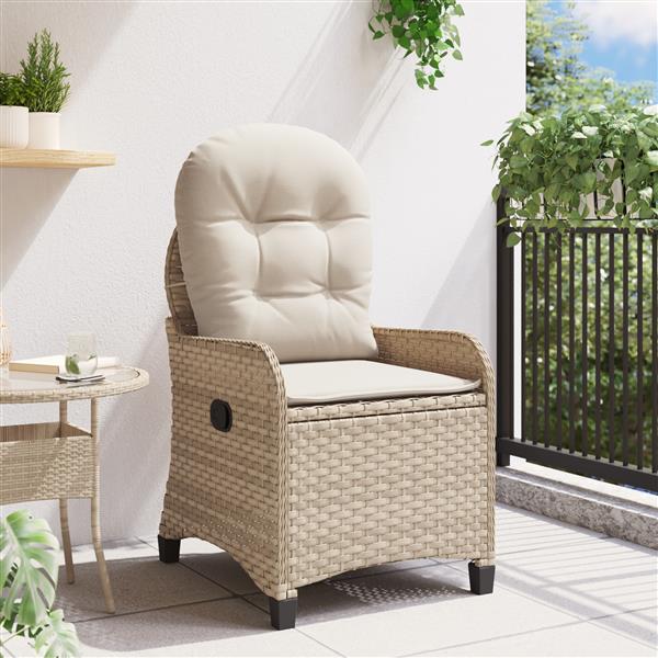 Grote foto vidaxl stoel verstelbaar met kussen poly rattan beige tuin en terras tuinmeubelen