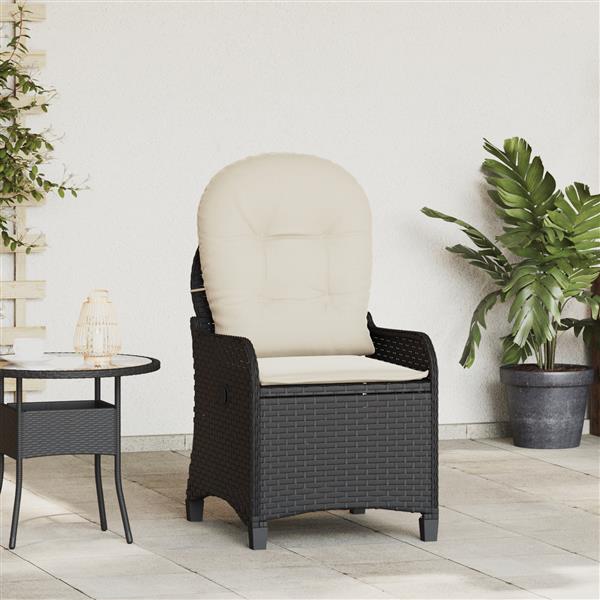 Grote foto vidaxl stoel verstelbaar met kussen poly rattan zwart tuin en terras tuinmeubelen