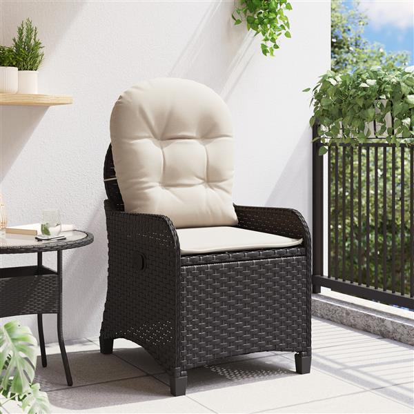Grote foto vidaxl stoel verstelbaar met kussen poly rattan zwart tuin en terras tuinmeubelen
