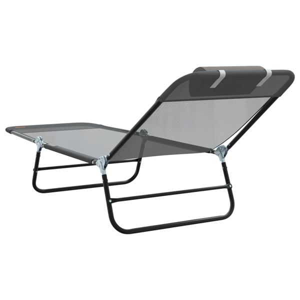 Grote foto vidaxl inklapbare zon ligstoelen 2 stuks met hoofdkussen grijze textilene tuin en terras tuinmeubelen