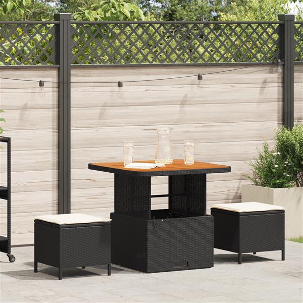 Grote foto vidaxl 3 delige tuinset met kussens poly rattan acaciahout zwart tuin en terras tuinmeubelen