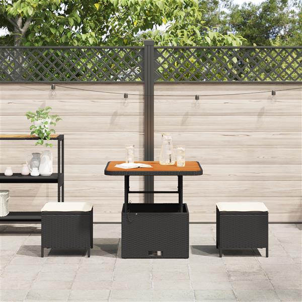 Grote foto vidaxl 3 delige tuinset met kussens poly rattan acaciahout zwart tuin en terras tuinmeubelen